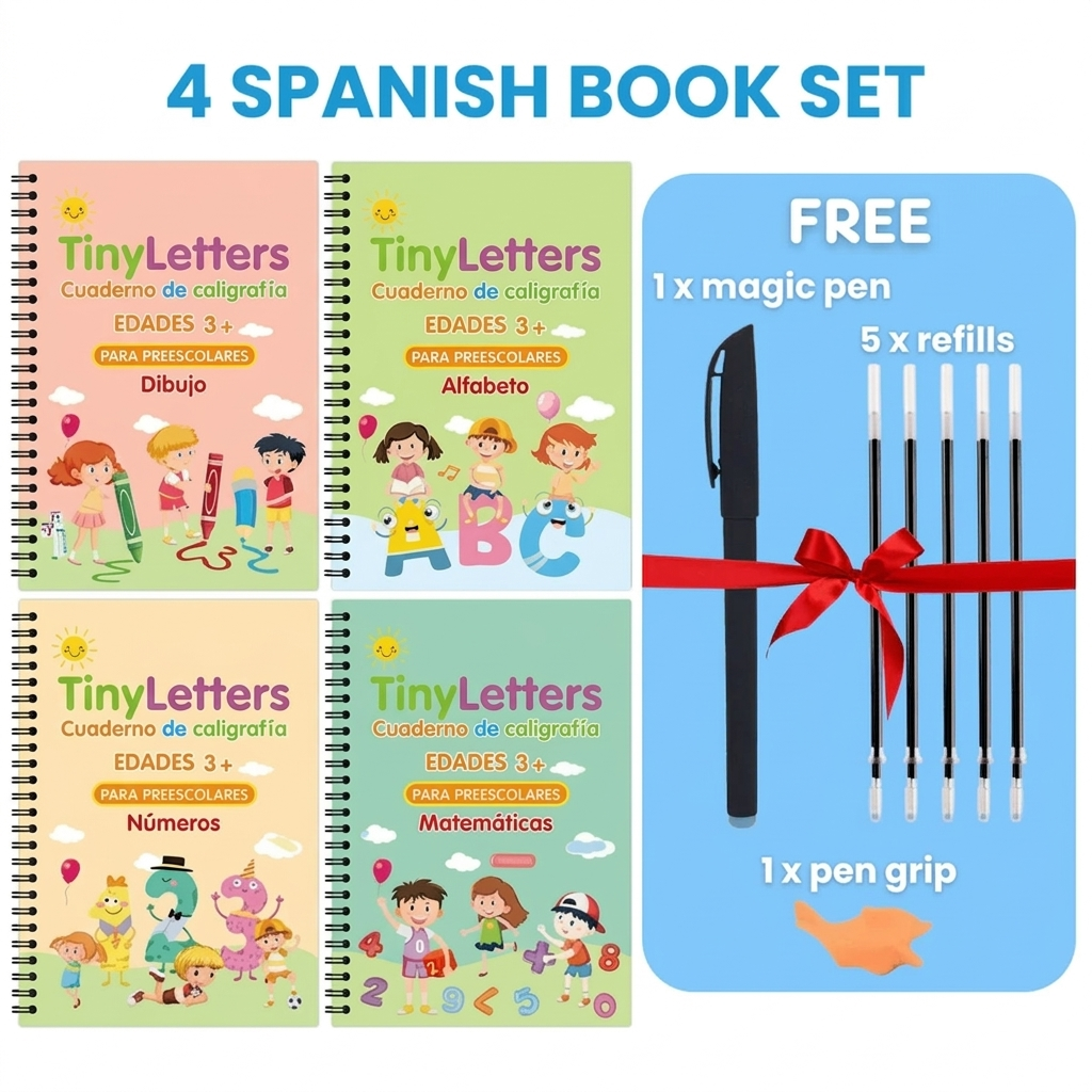 TinyLetters Tracing Book: Reusable Handwriting Practice with Disappearing Ink & Grooves – English