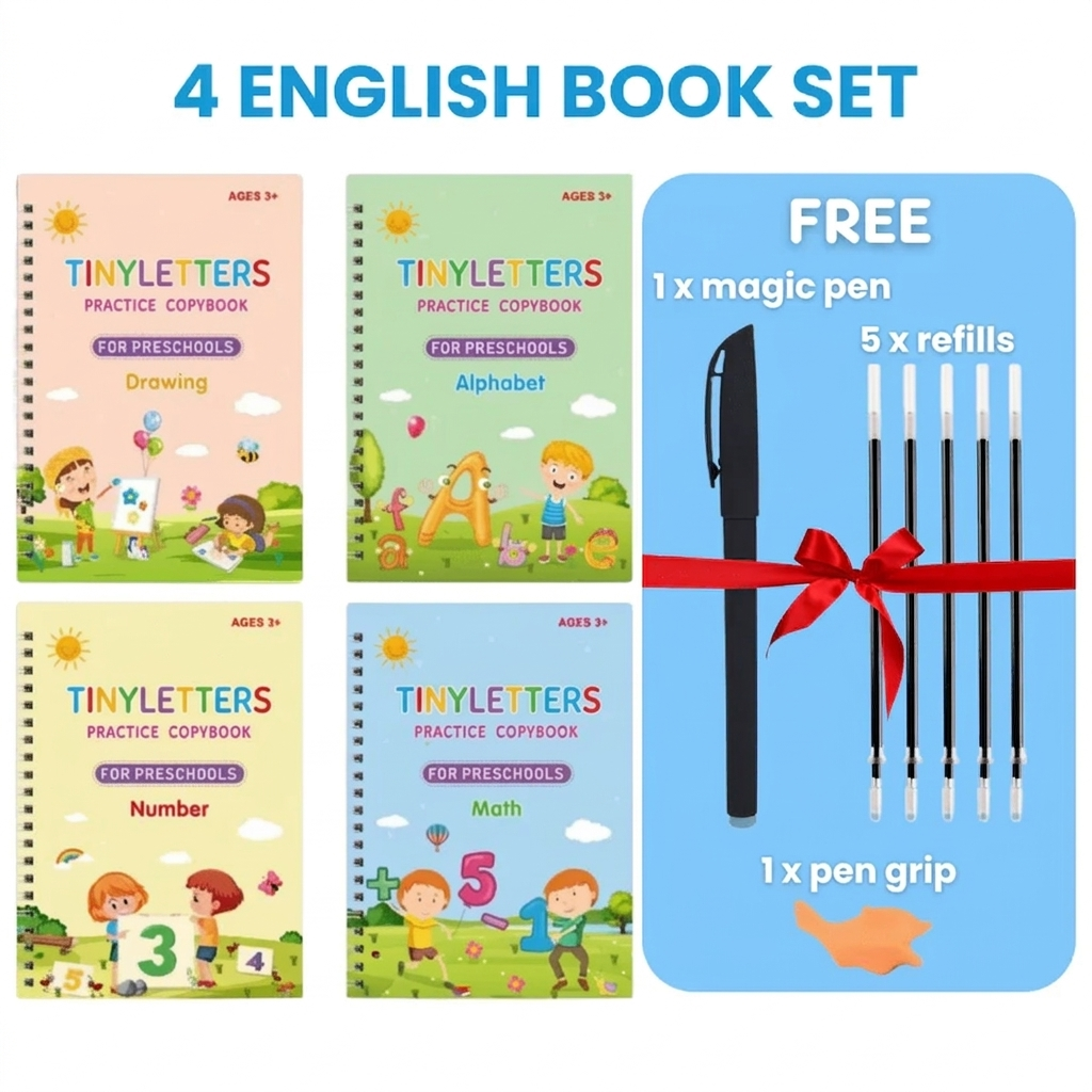 TinyLetters Tracing Book: Reusable Handwriting Practice with Disappearing Ink & Grooves – English