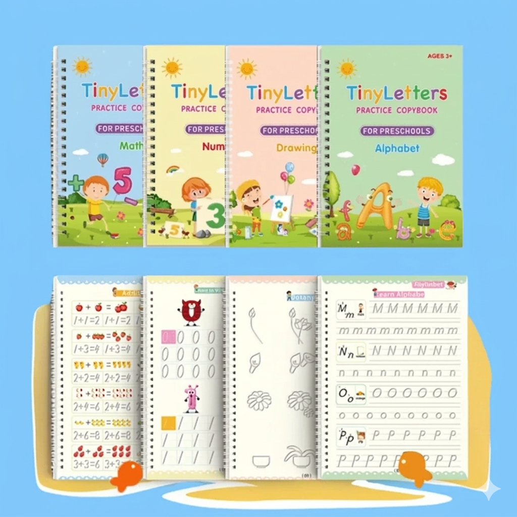 TinyLetters Tracing Book: Reusable Handwriting Practice with Disappearing Ink & Grooves – English